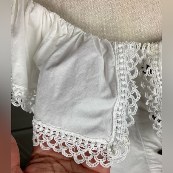 1980s Jan Barboglio White Cotton Ruffle Lace Button Down Blouse - Picture 5 of 13